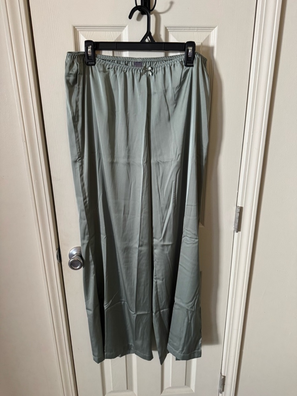 Auden Luxury Collection Satin Sleep Pants Sage Green Wide Leg L